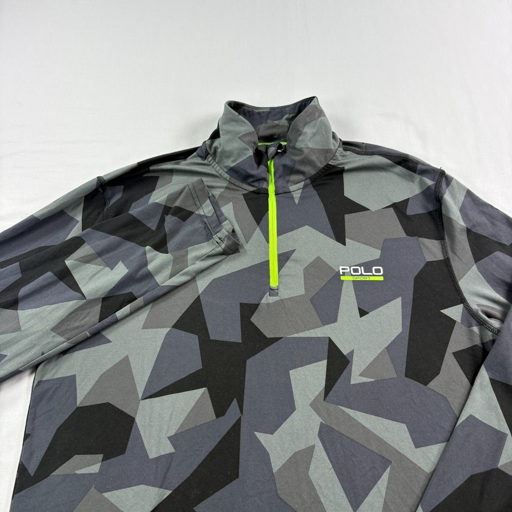 Polo Sport Ralph Lauren Shirt Mens M Gray Geometric Camo 1/4 Zip Pullover Golf